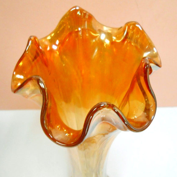 Fenton Accents Vintage Fenton Marigold Orange Carnival Glass Vase